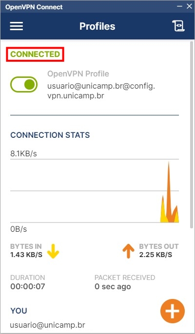 Agora você está conectado na VPN da UNICAMP